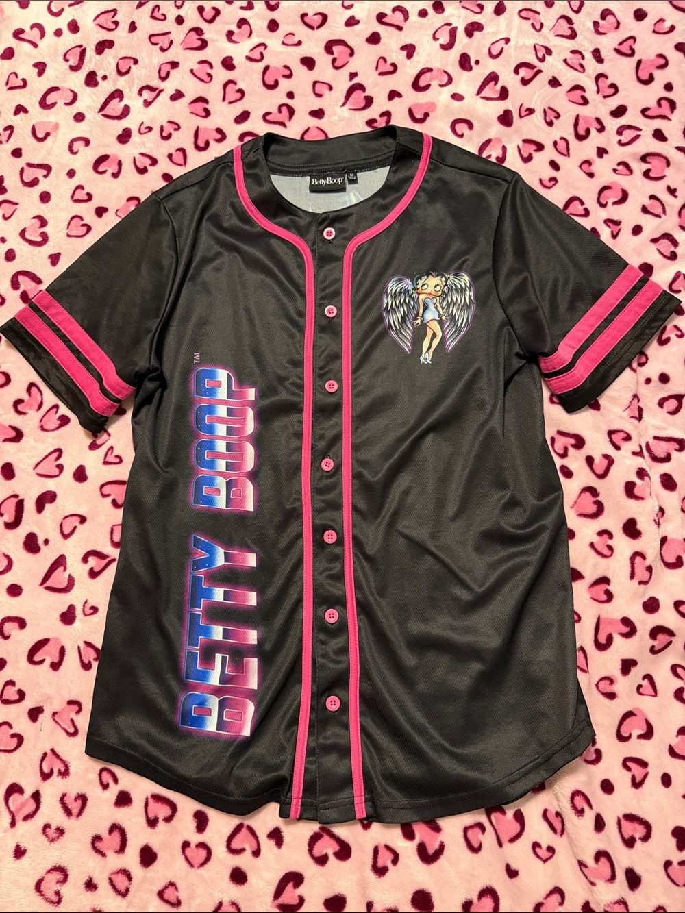 Betty Boop Black & Pink Baseball Jersey Shirt